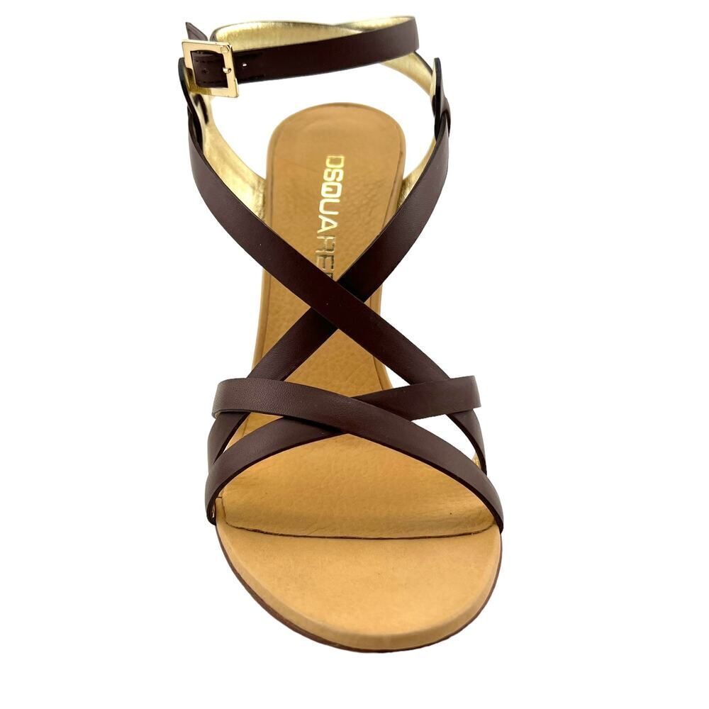 New DSQUARED2 Women US 8 Brown Leather Stiletto Pump Sandals Ankle Strap IT $650 - Picture 7 of 16